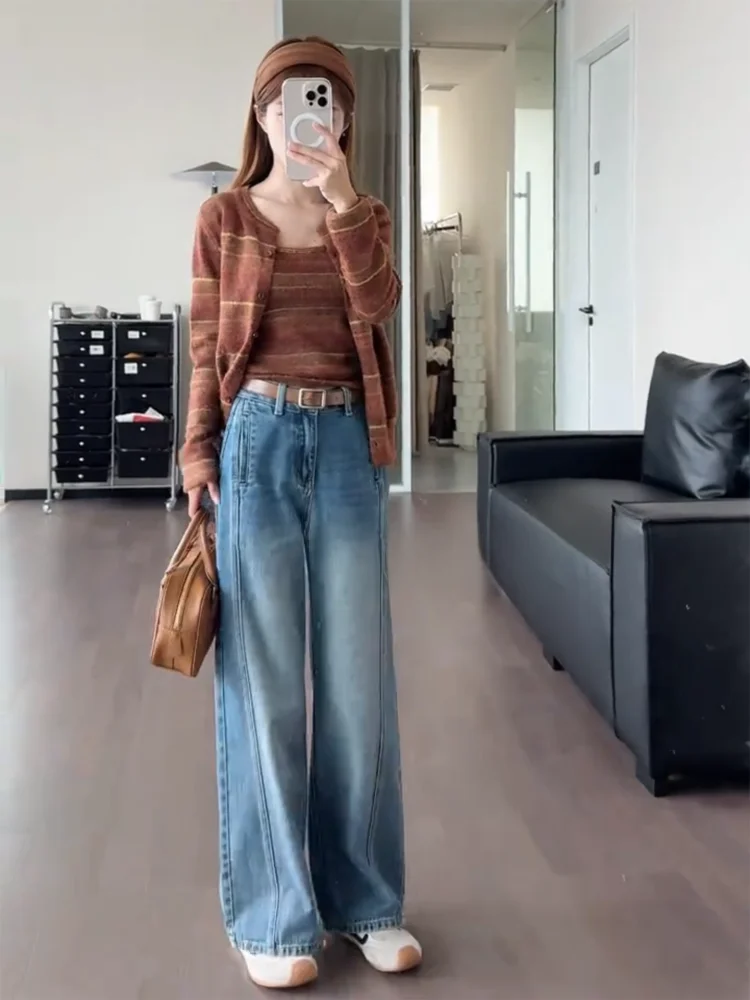 

Ретро джинсы больших размеров для женщин: свободные, с высокой талией, прямые, широкие штанины, для фигуры типа «груша», повседневные, удобные, дышащие