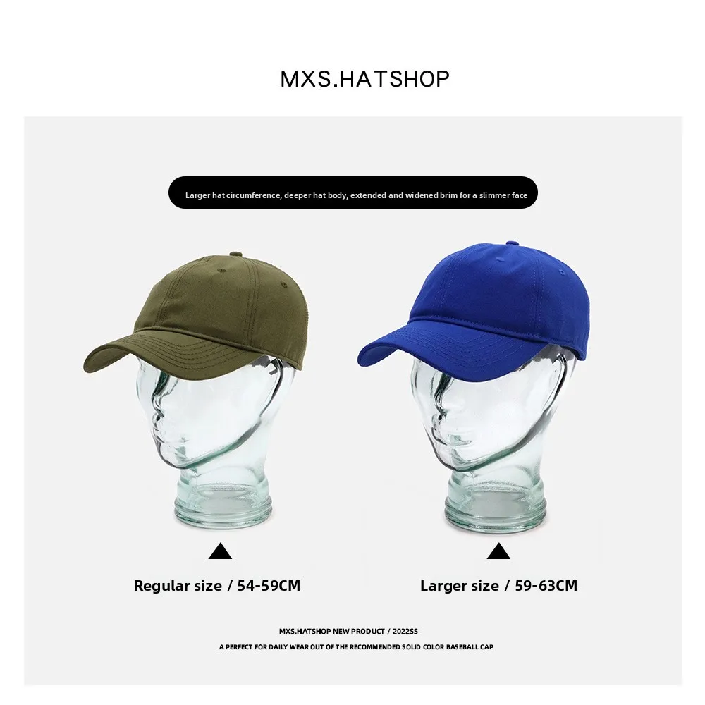 Unisex Retro Japanese Style Baseball Cap Large Head Circumference Soft Top Duckbill Cap Casual All-Match Pure Color Hat