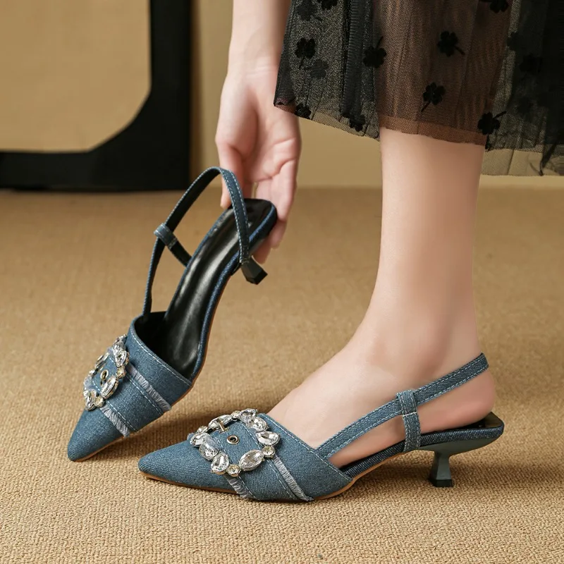 

Женские сандалии больших размеров: новые универсальные джинсовые повседневные туфли-бабуши на шпильке для весны, лета и осени