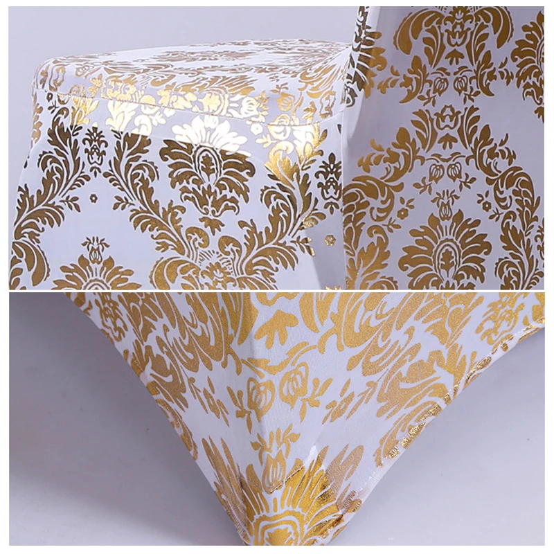 Gold Printed Chair Cover For Wedding Party Decoration Pattern Design Spandex Birthday Lycra Dining Room Chair Covers Hotel Show