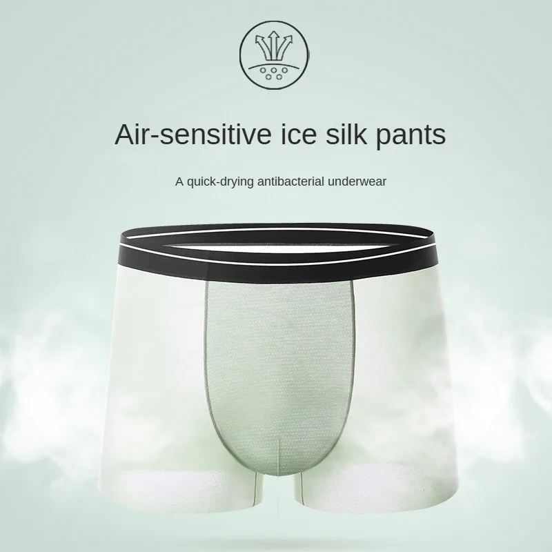 Pantalones cortos deportivos para hombre, bragas suaves y transpirables de seda de hielo sin huellas, bóxer de talla grande, ropa interior nueva para regalo
