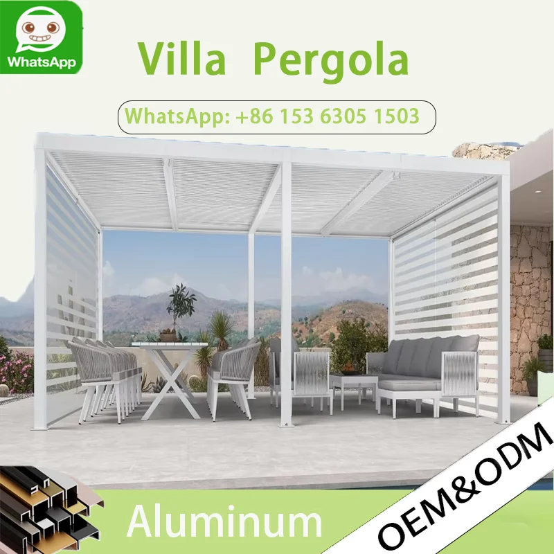 

OneAlu Waterproof Electric Pergola, Motorized Retractable Aluminum Roof Sunshade with Remote for Outdoor Garden