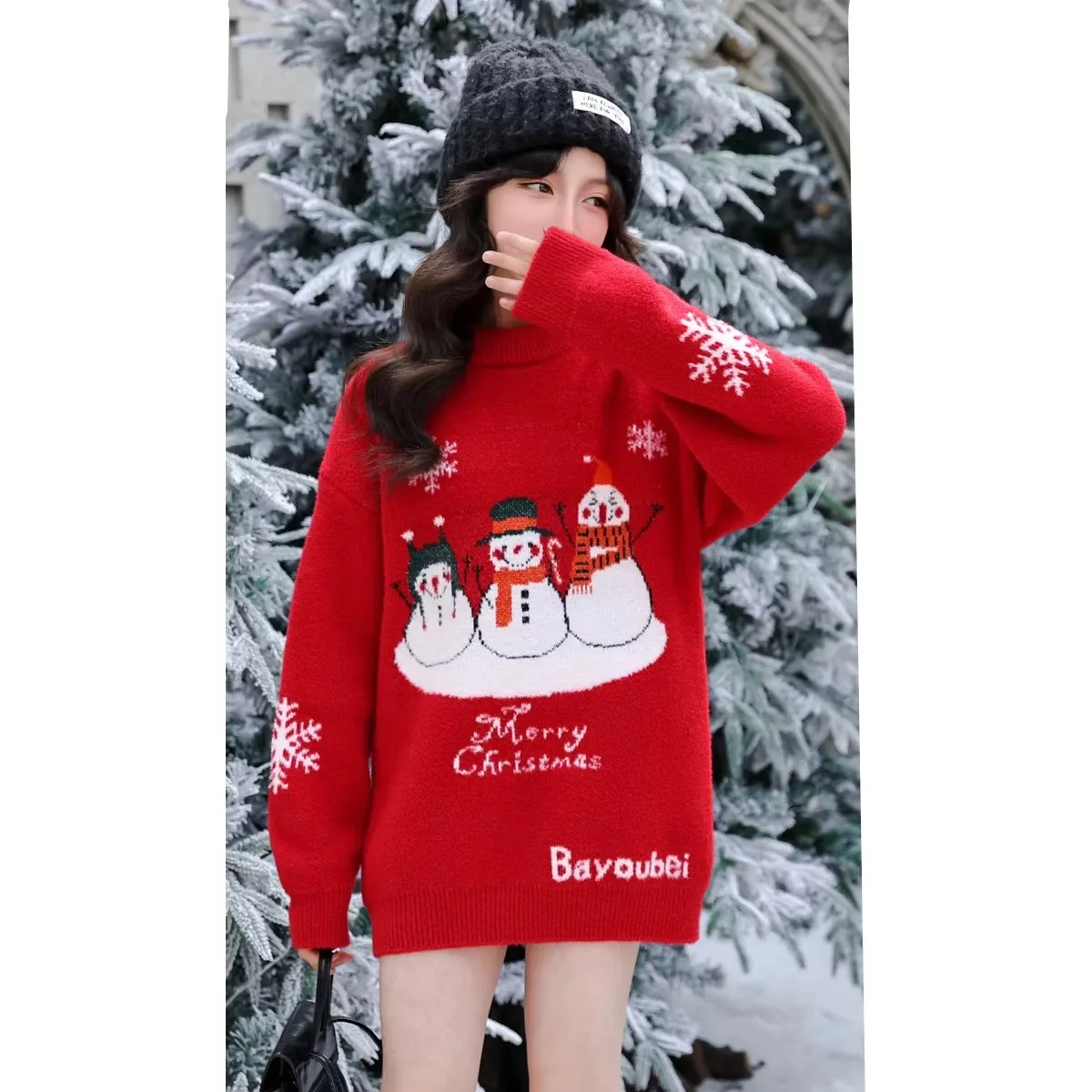 

Long Design Girls Christmas Snowman Sweater For Children Trendy New Year Knitted Outerwear Kids Party Knitwear Pullover Costume