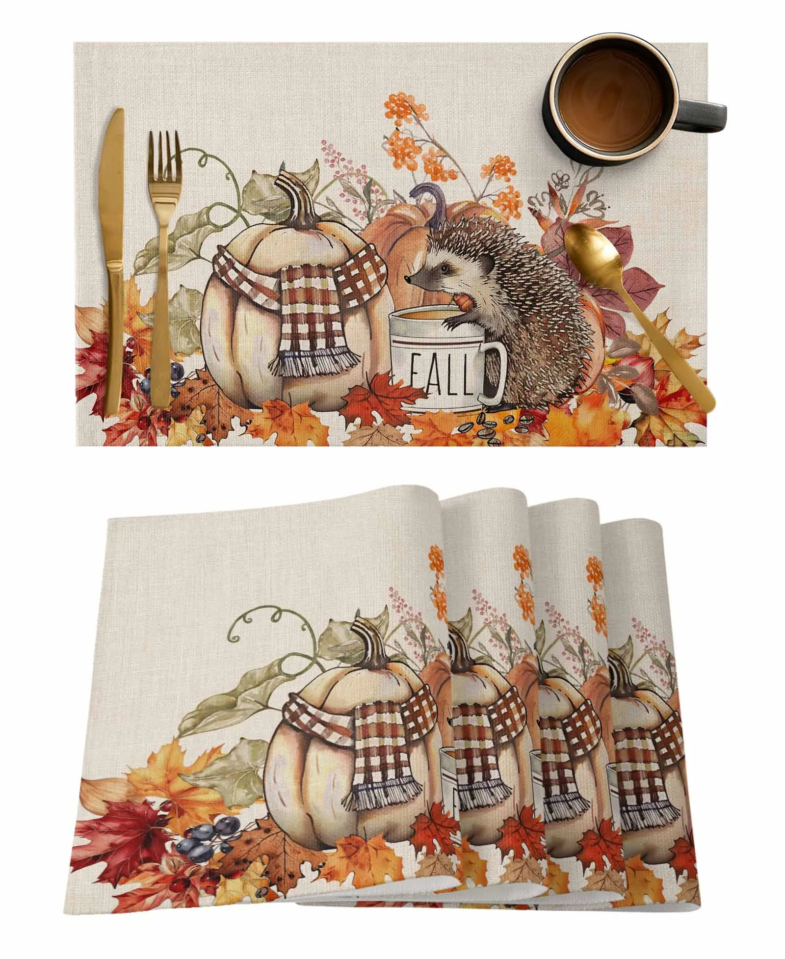 

Fall Pumpkin Hedgehog Pine Cone Table Mat Wedding Holiday Party Dining Table Placemat Kitchen Accessories Table Napkin