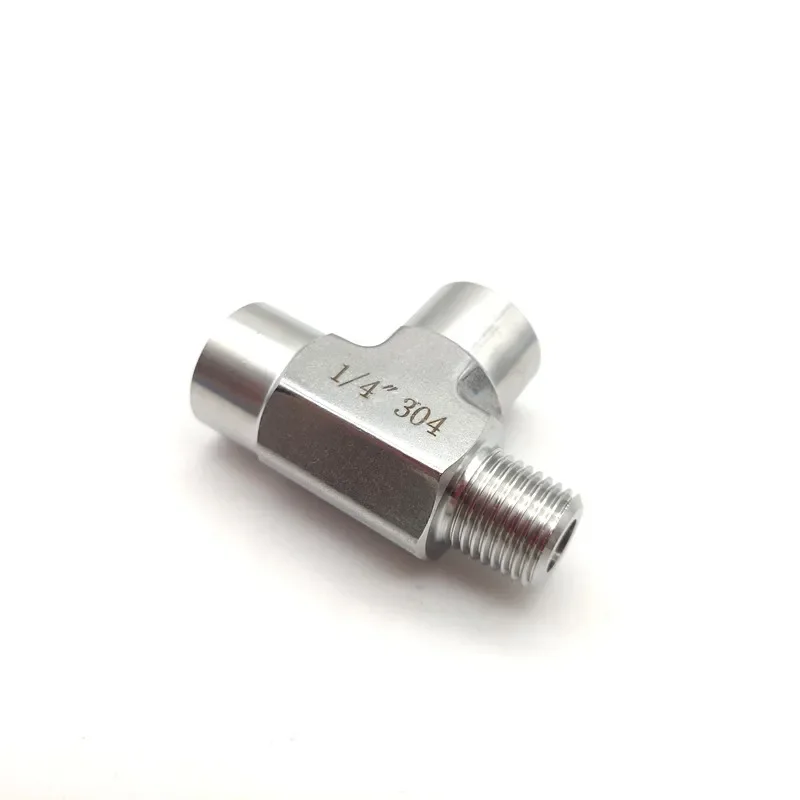 3PCS-304 stainless steel die-forged high-pressure tee grinding thickened 1/4 thread internal and external thread connector