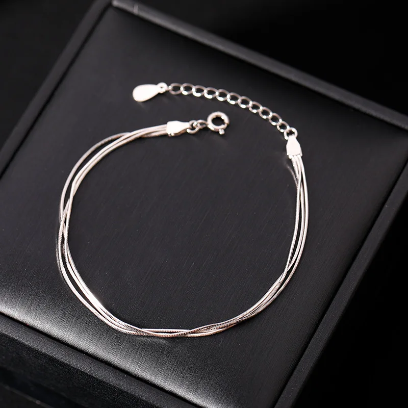 Pulsera de cadena de serpiente de tres capas de Plata de Ley 925 con personalidad minimalista para mujer y niña, accesorios de joyería, regalos que no destiñen