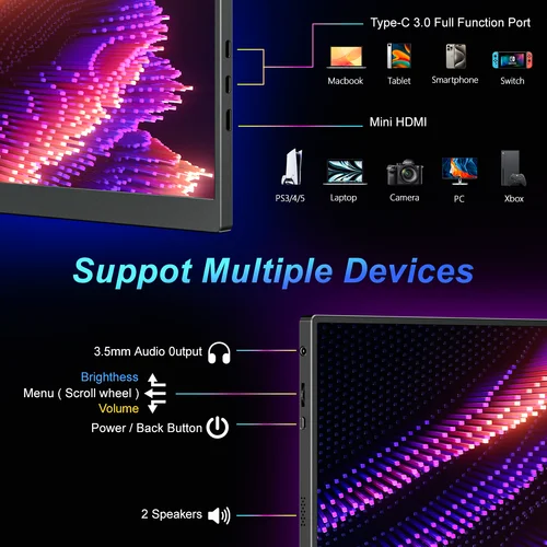 노트북 용 16 인치 144HZ 2.5K 게임용 휴대용 모니터, USB C HDMI 여행용 PC MacBook Phone PS 용 외부 두 번째 컴퓨터 화면 