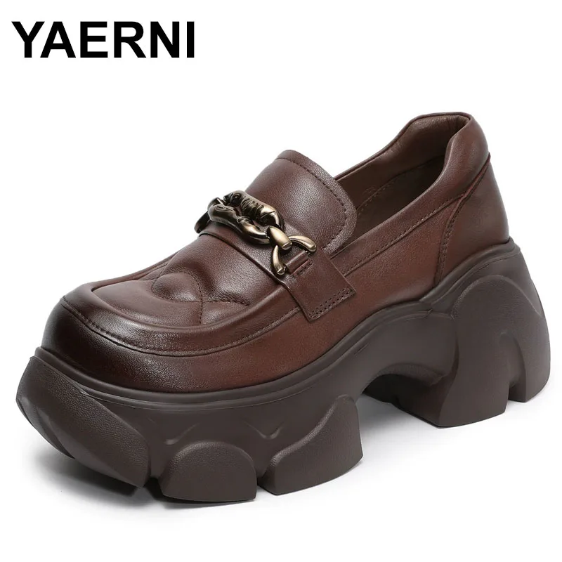 

Женские лоферы на толстой подошве в британском стиле, удобная повседневная обувь из натуральной кожи без шнуровки на платформе с круглым носком