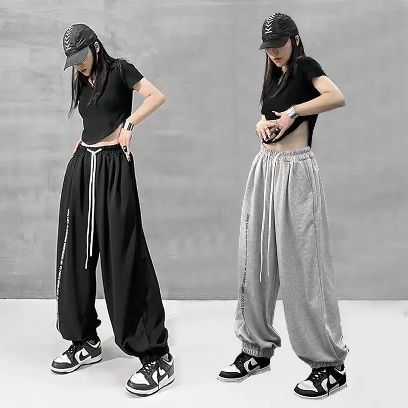 European and American Jazz Hip-hop Dance Sports Pants Women's Ins Style Hip-hop Street Dance High Waisted Loose Fitting Ankle