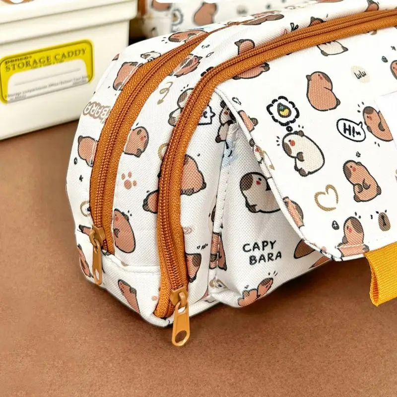 Cute Pencil Cases Kawaii Student Pencil Bag Pen Box Holder With Zipper Capybara Stationery Organizer For Boys Girls Adults