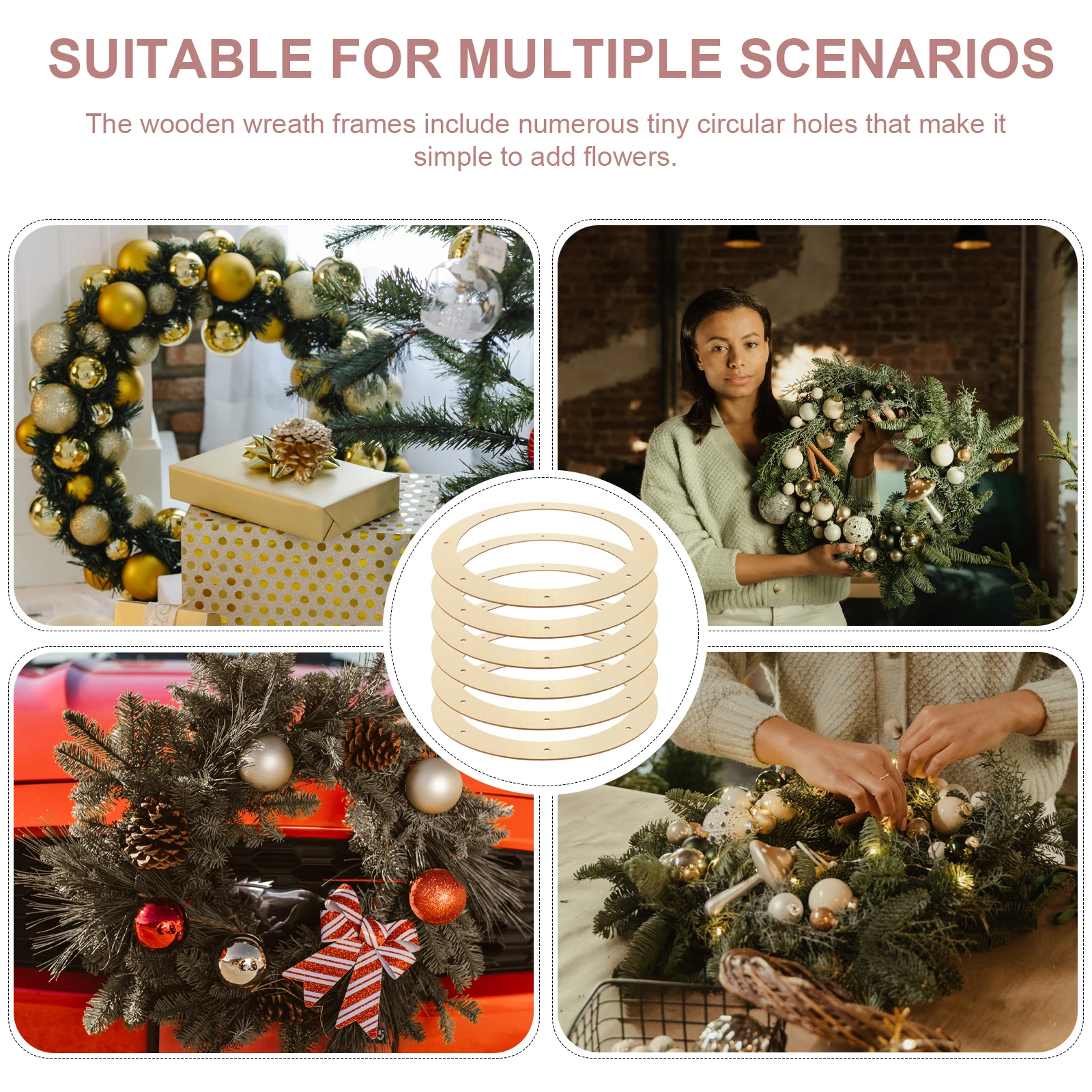 

6pcs Wooden Frame Wreath Base 30cm DIY Flower Craft Christmas Decor Holiday Garland Wood Rings Round Wreath Loop Sewing