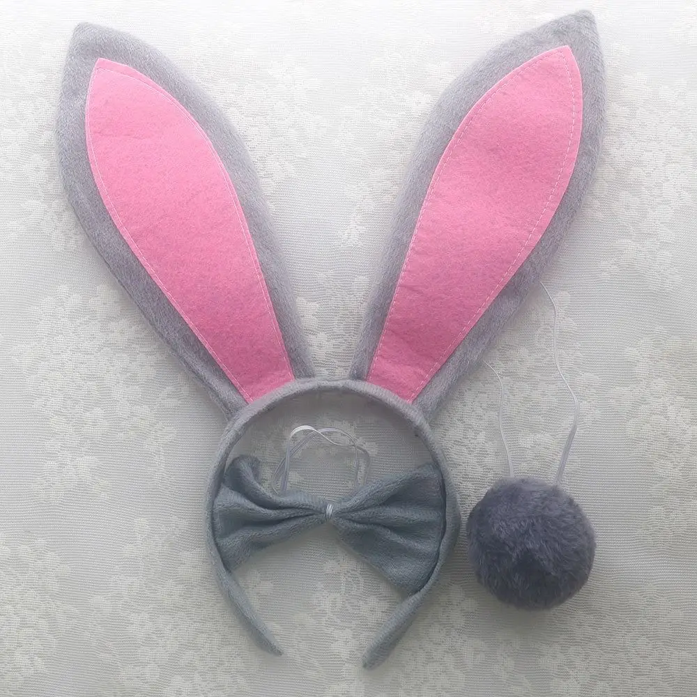 Bowknot Necktie Easter Rabbit Ear Headband Set Paw Gloves Cartoon Animal Bunny Ears Hair Hoop Easter Decor Headdress