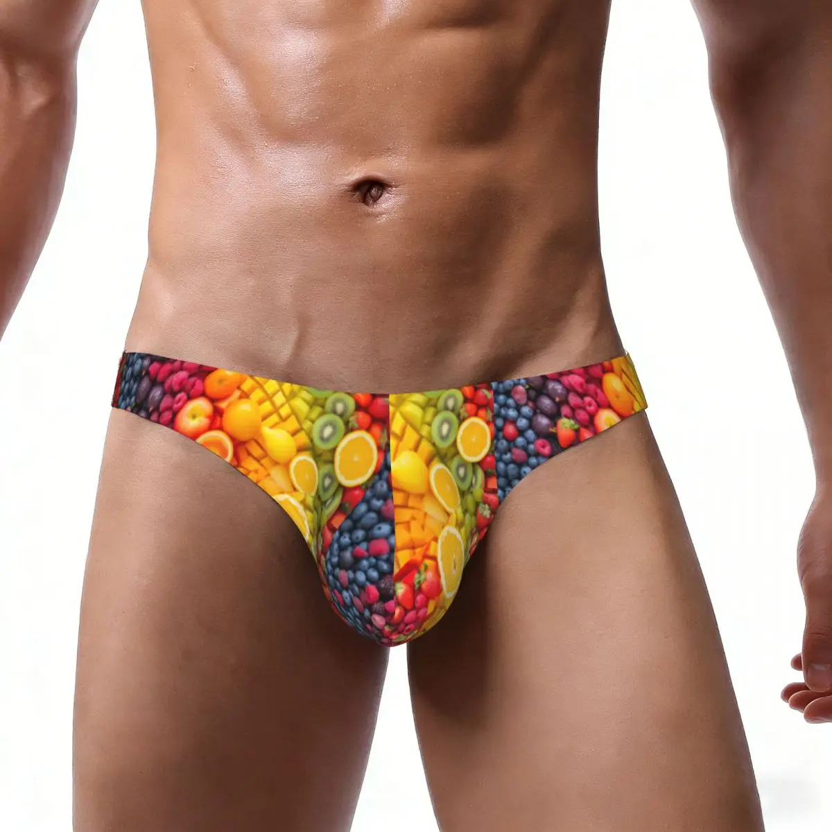 Men's Sexy Briefs Breathable Bikini Fresh Fruit Rainbow Print Men Underpants Low Cut Man Underwear Panties