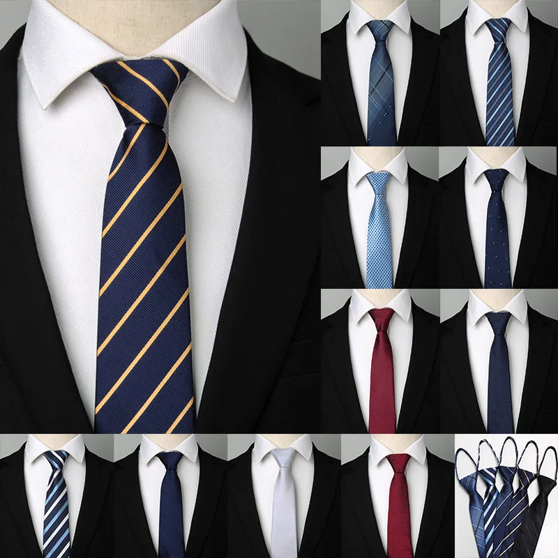 1200 Pins 8*48cm Men\'s Zipper Tie Easy To Pull Rope Neckwear Business Suit  Job Interview Necktie wedding party Gift for Man