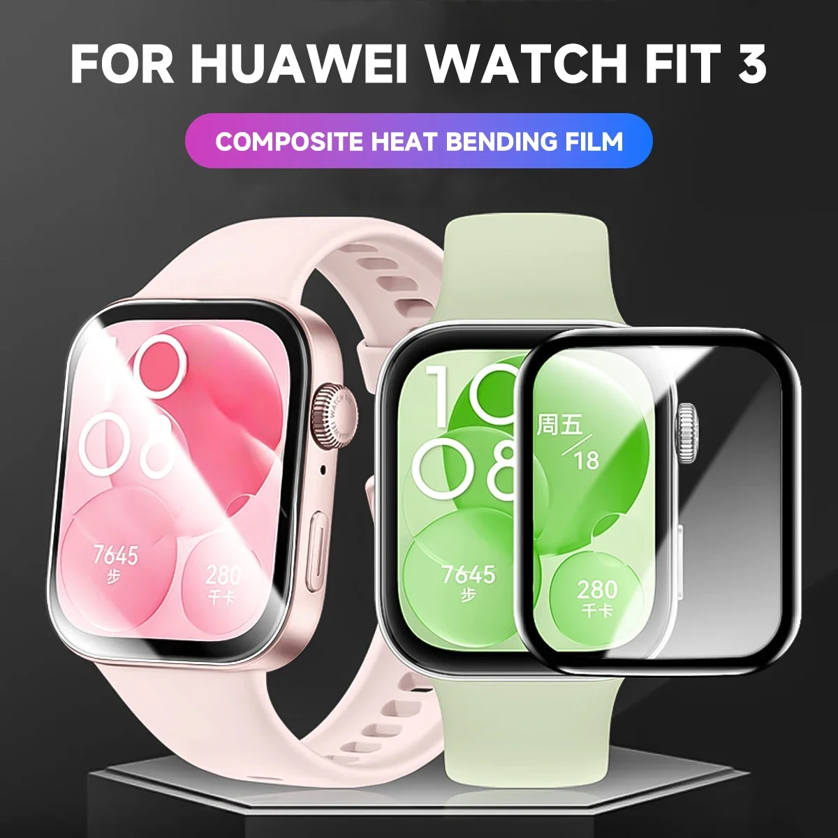 Screen Protector for Huawei Watch Fit 3 2 1 Curved Screen Protector for Huawei Watch Fit3 Ultra-HD Full Coverage Protective Film