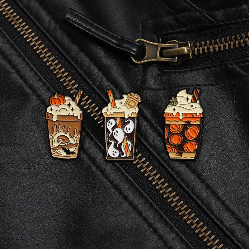 Halloween Ghost Ice Cream Enamel Pins Custom Pumpkin Tombstone Witch Brooches Lapel Badges Clothes Punk Jewelry Gift for Friends