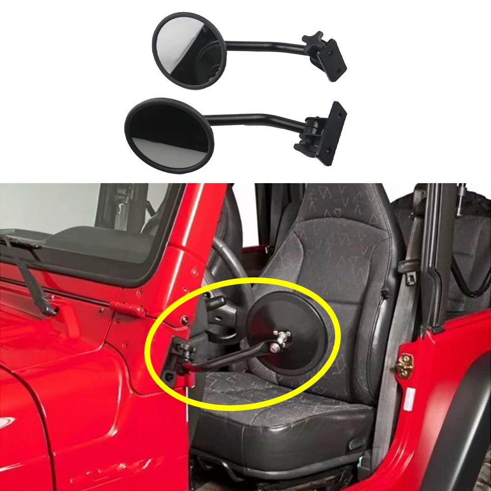 Lantsun J186 Exterior Mirror ABS Car Side Door Rearview Mirror Round for Jeep for Wrangler JK07-17,1-pair