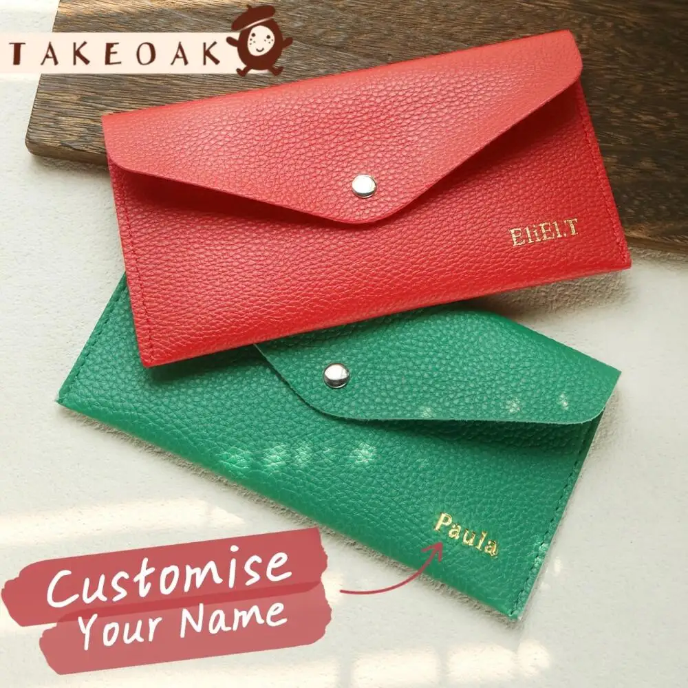 Personalized Cash Envelope Wallet Customized Gold Monogram Long Minimalist Soft Pu Leather Wallet Custom Travel Accessories