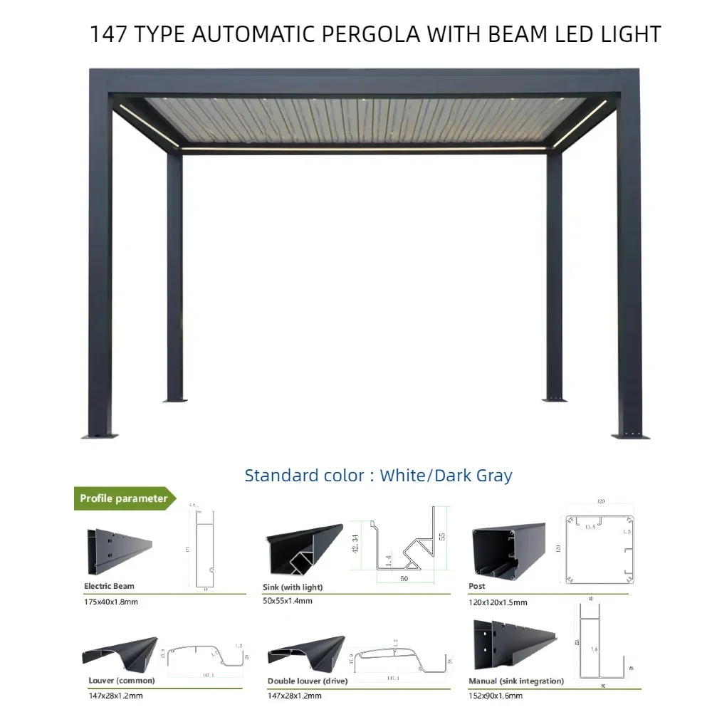Bioclimatic Aluminum  Pergola 3x3m/10x10ft Automatic flip louvered roof with LED garden gazebo canopy carport
