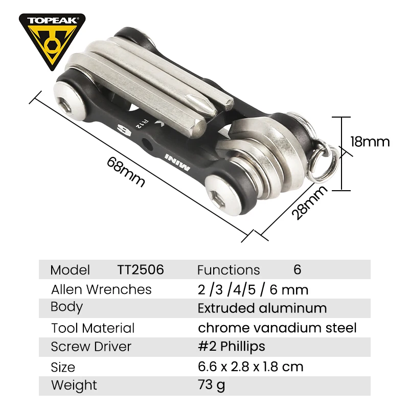 Topeak TT2506 Road Bike Cycling Repairing Tool Kit MTB 6 in 1 Multi-function Hand Tool Bicycle Maintenance Hex Allen Wrench Set