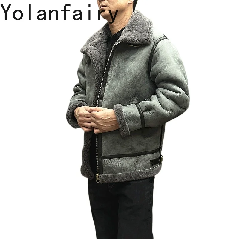 

YOLANFAIRY Теплая шуба из натуральной шерсти, мужская одежда, зимняя куртка из 100% натуральной кожи, мужские кожаные куртки для мотоциклистов, шубы