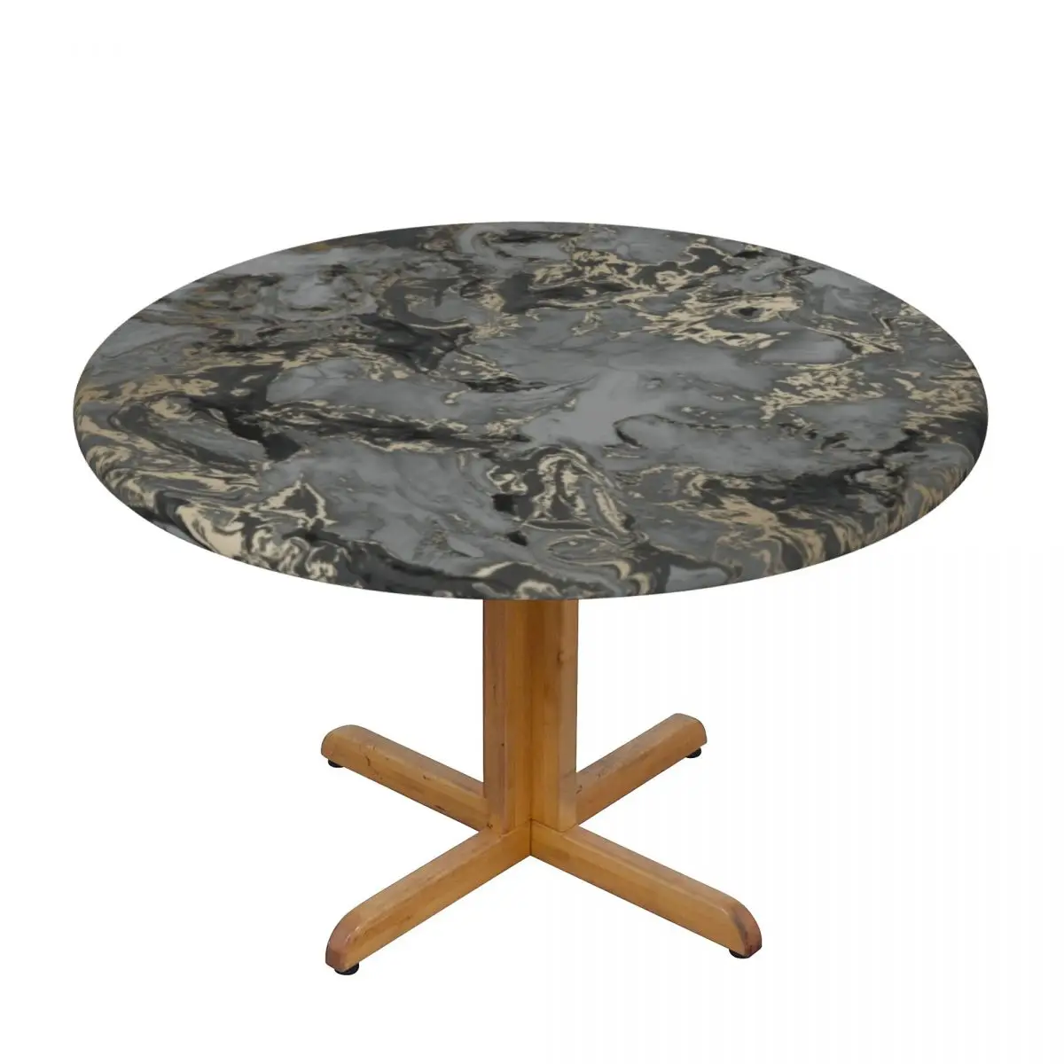 Round Waterproof Oil-Proof Black Grey Marble Tablecloth Backed Elastic Edge Table Cover Abstract Marbled Texture Table Cloth