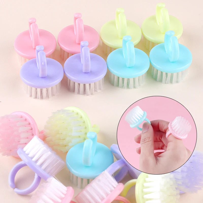 2Pcs/4Pcs/10Pcs Mini Ring Nail Cleaning Brushes Wearable Nail Dust Cleaner Soft  Remover Manicure Pedicure Tools