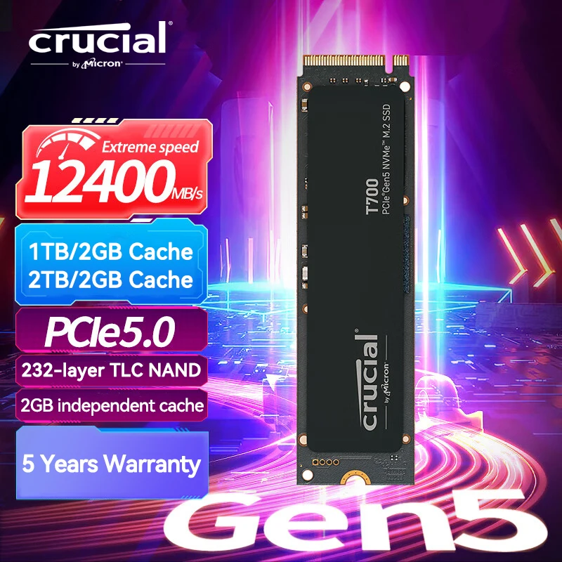 Crucial T700 1TB 2TB PCIe 5.0 NVMe M.2 SSD P3 PLUS 1TB 2TB 4tb 5000MBs for PlayStation 5 Laptop Desktop Solid State Drive