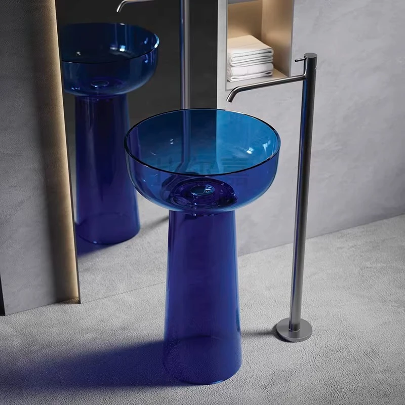 Transparent resin column basin Color round integrated floor type hand wash basin