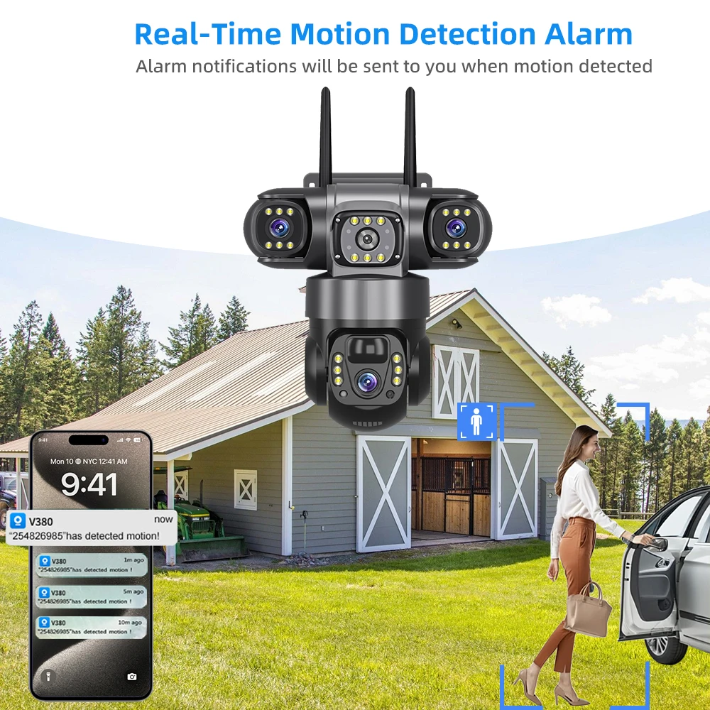 V380 Pro 15MP 6K 10X Zoom Tripla Obiettivo 4G Solare Esterno Tre Schermi PIR Motion Detection Telecamera CCTV di Sicurezza