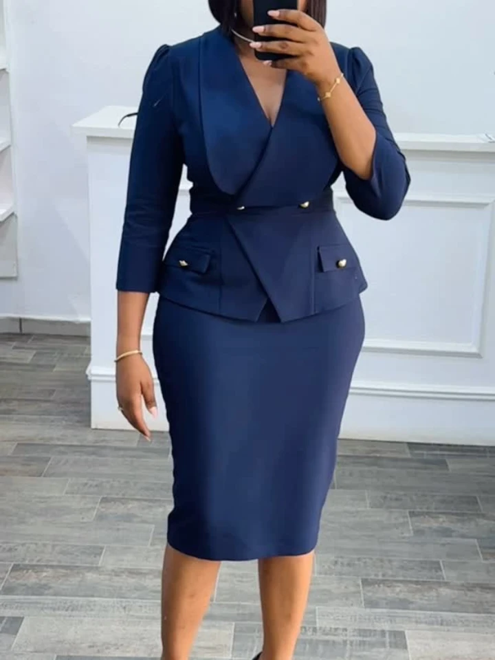 Elegant Church Dresses for Women Business Party Workwear Turn Down