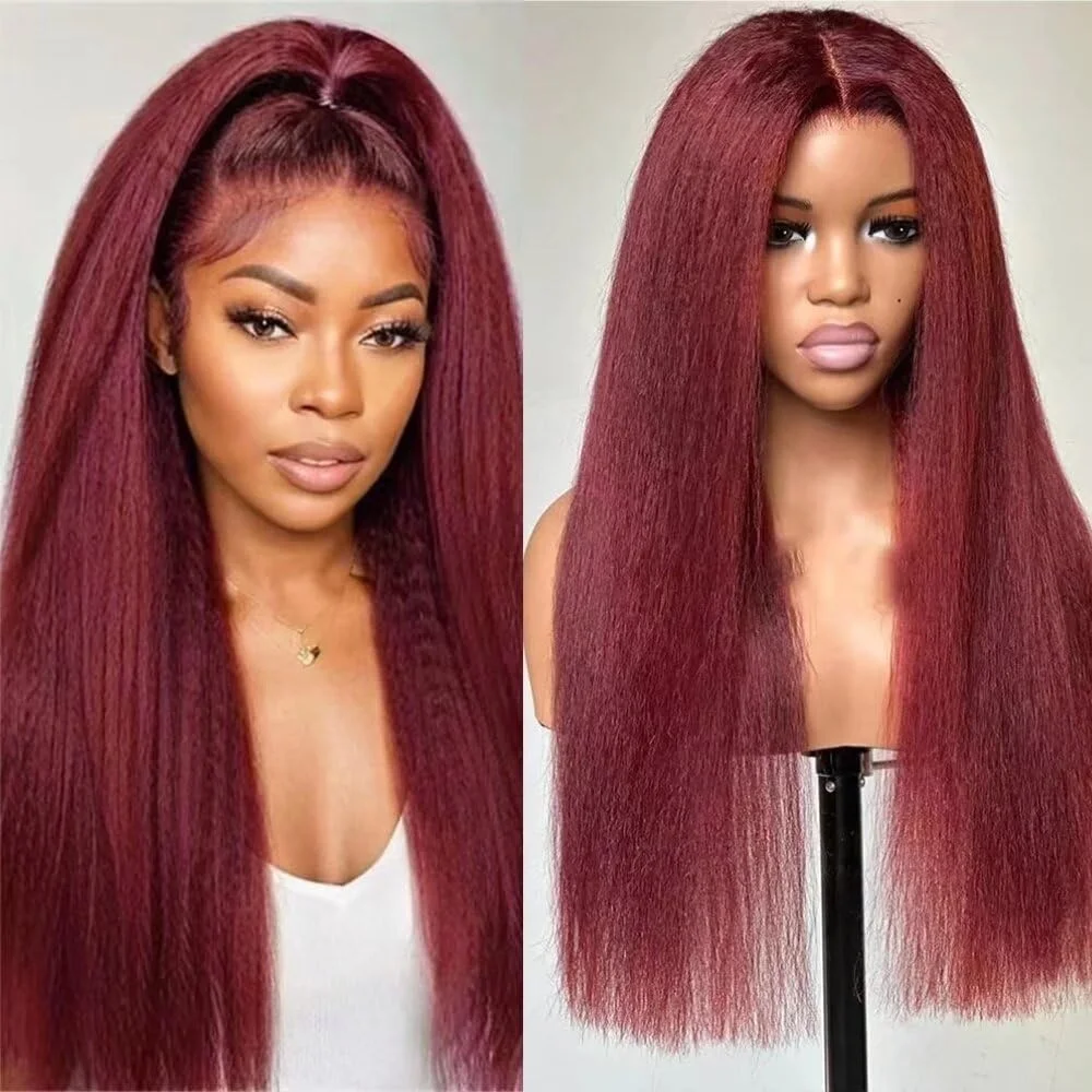 غريب مستقيم بورجوندي الدانتيل الجبهة الباروكات شعر الإنسان شفاف قبل قطعها 13 × 4 النبيذ الأحمر 220 الكثافة الدانتيل الباروكة الأمامية للنساء99