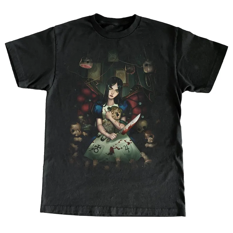 Alice Madness Returns Black Shirt Men T-shirt Summer Cotton Short Sleeve O-Neck Men\'s T-Shirt