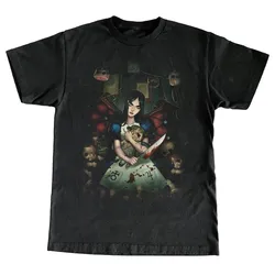 Alice Madness Returns Black Shirt Men T-shirt Summer Cotton Short Sleeve O-Neck Men's T-Shirt