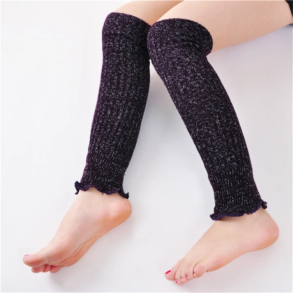 Fashion Fall Winter Women Silver Silk Woolen Knitted Warm Socks Ladies Casual Leg Covers Knee Pads Girl Arm Leg Stockings Gift