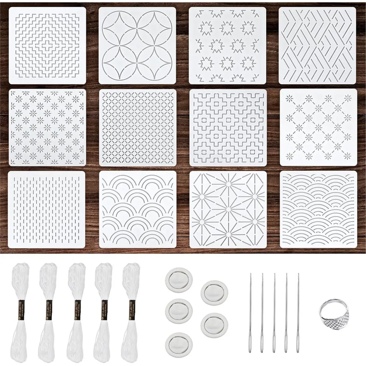 A74U 28pcs Plastic Stencil Kit, Template Pattern Geometric Embroidery Thread Drawing Line Template for Hand Quilting Sewing