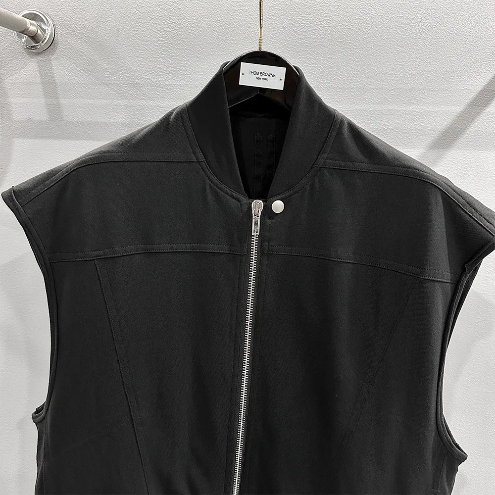 Rick Jacket men Streetwear Sleeveless Owens Knit High Street Punk Style Zipper Vest Top Fashion Turtleneck Coat RO Casual Wear