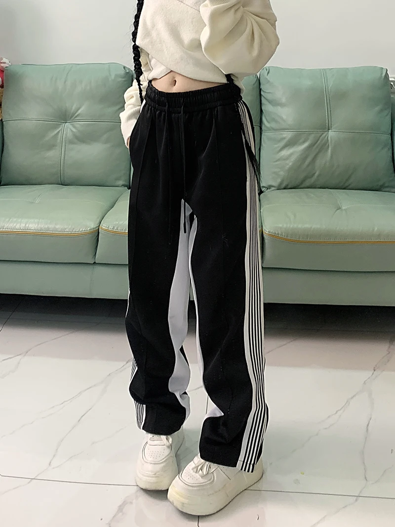 المرأة السوداء القوطية سراويل تقليدية فضفاض Y2K Harajuku شارع العليا الرياضة شارع الرقص 2000S نمط موضة الملابس الرجعية 2025 جديد #1