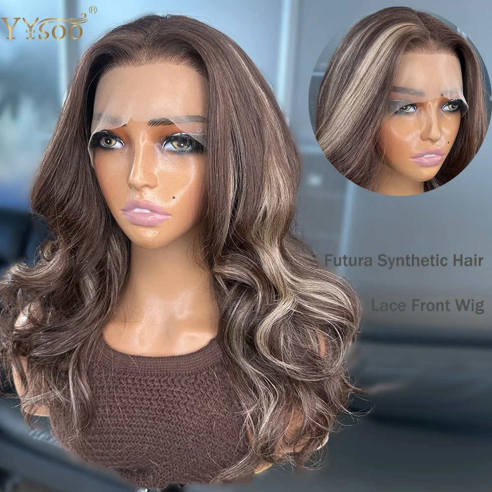 

Short Highlight Heat Resistant Body Wave Wig Natural Hairline 13x6 Glueless Futura Synthetic Lace Front Wigs for Women Daily Use