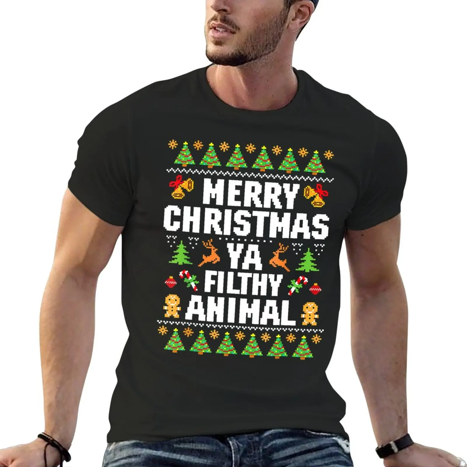 Merry Christmas Animal Filthy Ya Ugly Sweater Style Matching T-Shirt Short t-shirt fitted t shirts for men