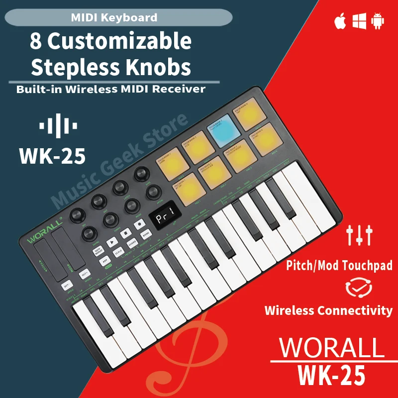 Midi Controller Pad - WORALL WK-25 Contrôleur MIDI sans fil