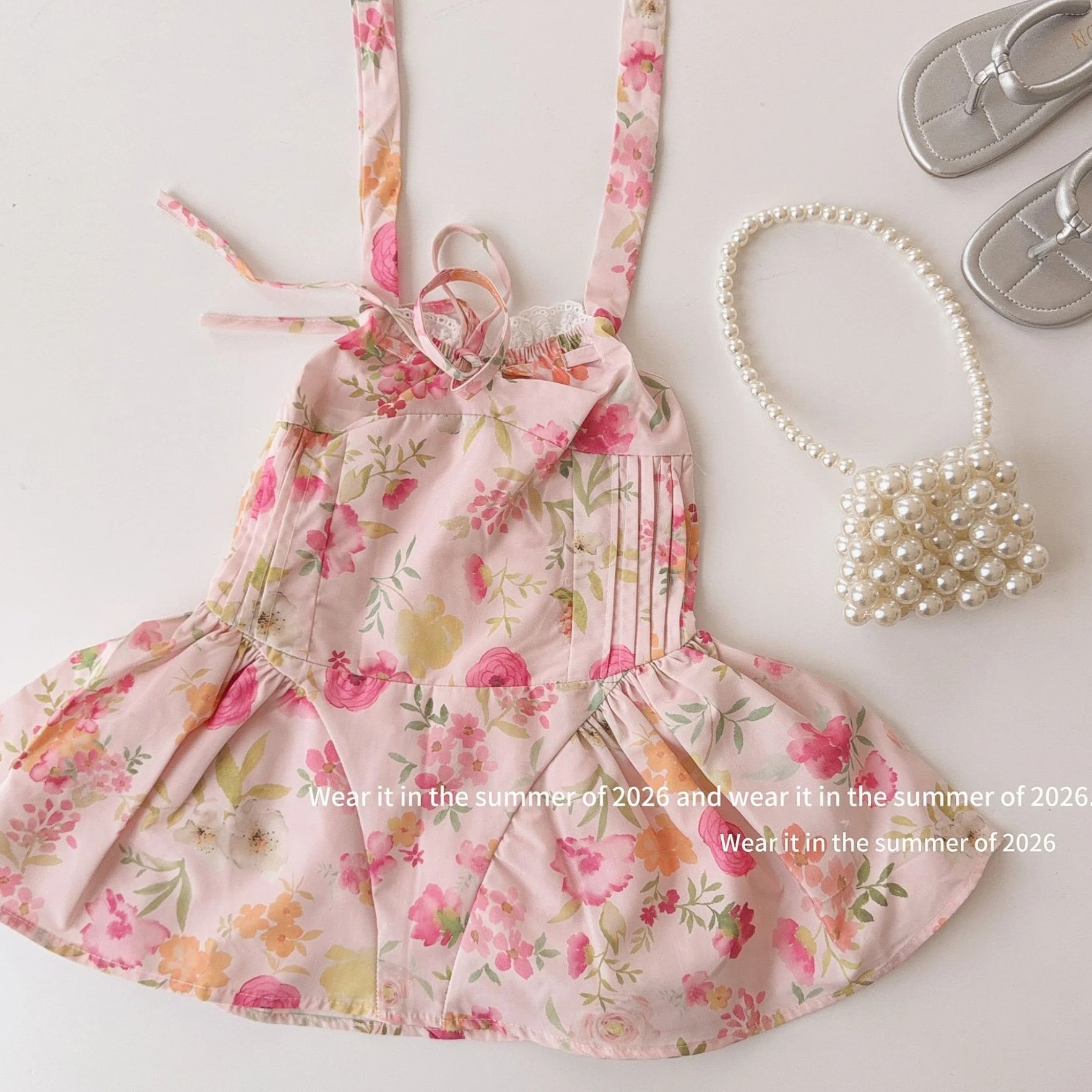 

Girls Dress 2026 Spring and Summer New Children's Clothes Girls Baby Hanging Neck Temperament Floral Ballet Style Puffy Skirt