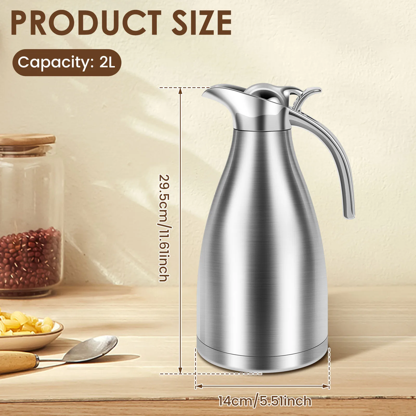 Kitchen Thermal Kettle 2000ml Stainless Steel Coffee Jug Large Capacity Insulated Coffee Carafe Household Flask Water Bottle view 6