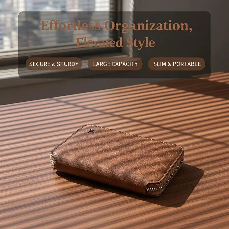 Zippered Passport Case Large Capacity Portable ID Ticket Card Organizer Wear Resistant Coin Purse for Cross Border Travel