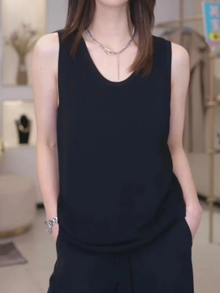 

Женская модная трикотажная майка-топ Koja Brand 2025 Весна-Лето из ледяного шелка с круглым вырезом, базовая модель для ношения под одеждой