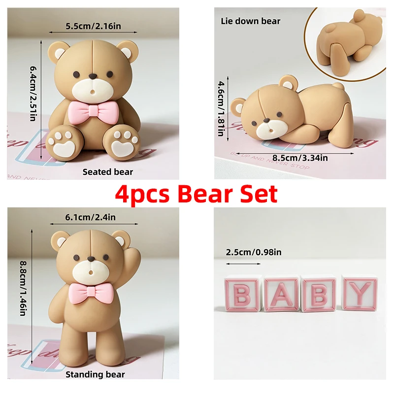 Bear Cake Toppers Boy Girl Baby Shower Party Decorations Mini Bear Letter Happy Birthday Cupcake Toppers Gender Revealed Gifts