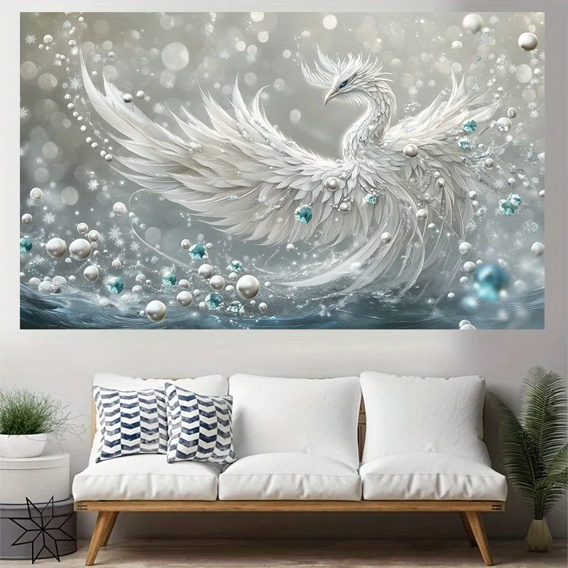 White Phoenix Tapestry Mythical Bird Crystal Wings Fantasy Art Wall Hanging Home Decor Free Hooks Included Elevate Your Space