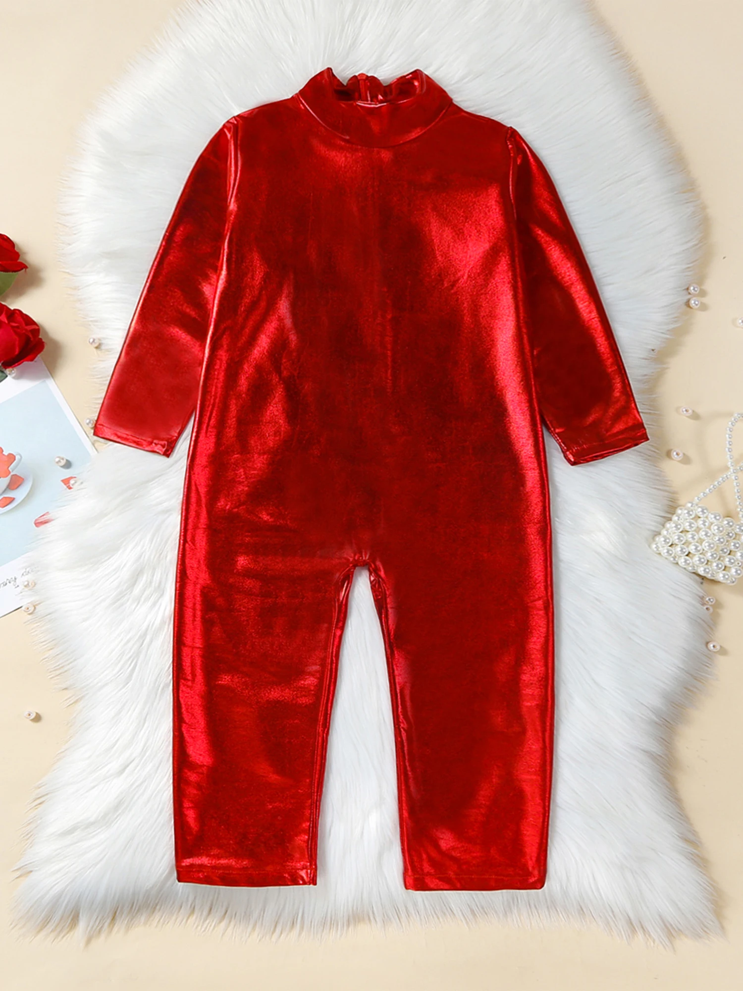 

Baby Girl Halloween Costume Sparkly Sequin Long Sleeve Mock Neck Solid Color Romper Metallic Jumpsuit Unitard Party Outfit