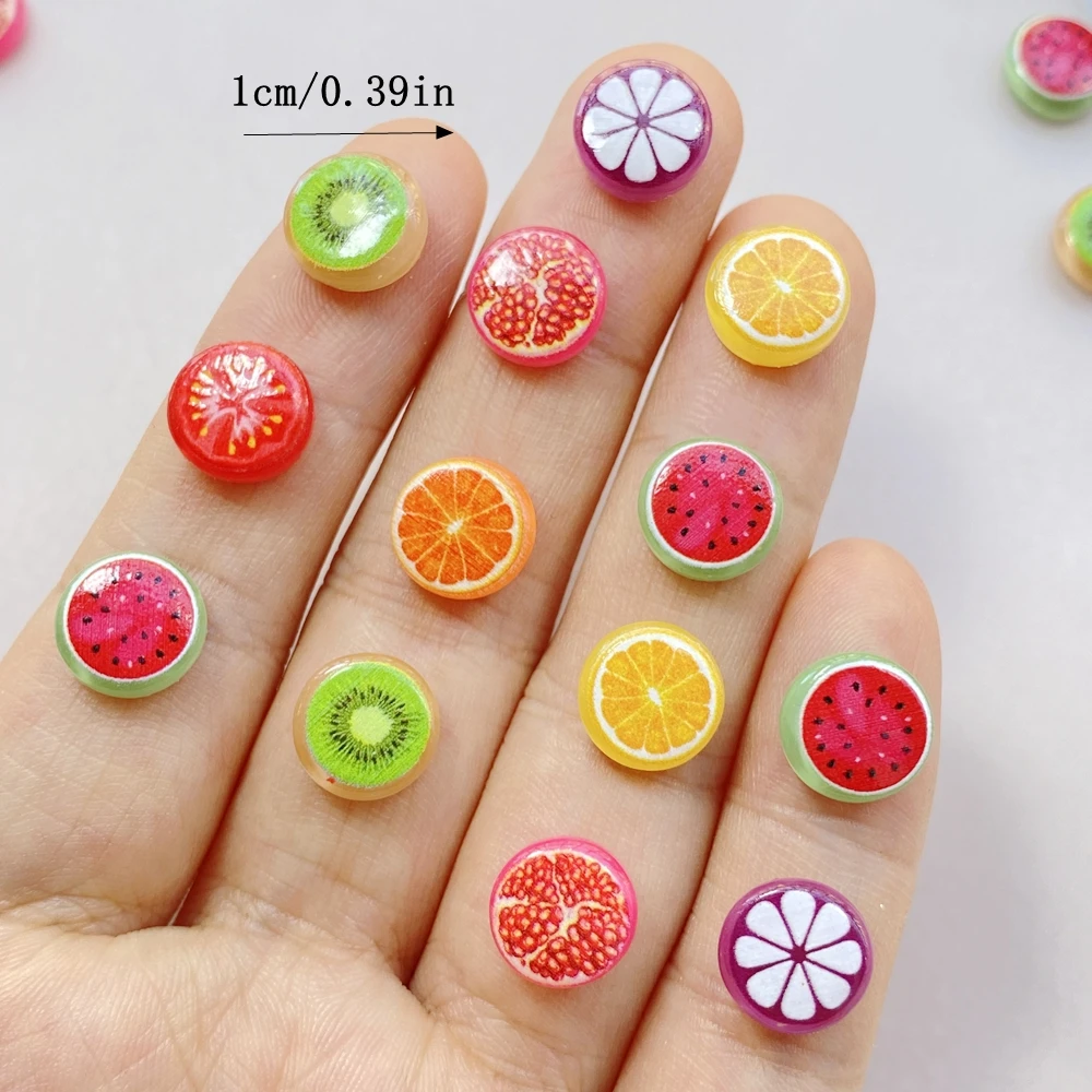 50Pcs Cute Cartoon Mini Watermelon, Orange, Fruit Slices Series Nail Art Resin Designer Charms DIY Craft For Nail 3D Decorations