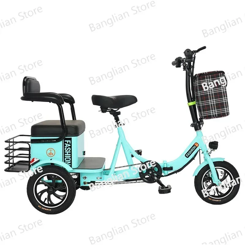 Small electric tricycle powered by human foot and electric pedal, convenient for adults to pick up and drop off at home